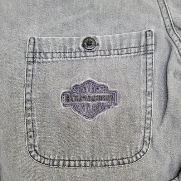 Harley-Davidson Denim Button Shirt Womens Medium 20x26 Gray - Picture 4 of 16